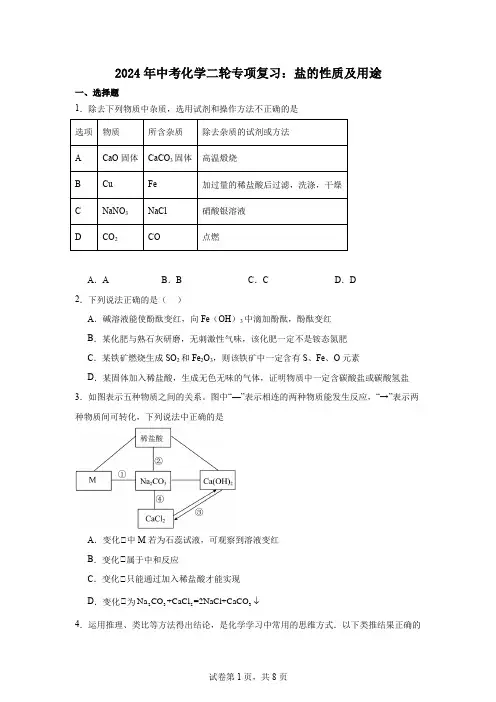 2024年中考化学二轮专项复习：盐的性质及用途