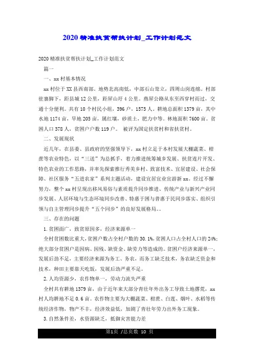 2020精准扶贫帮扶计划工作计划范文