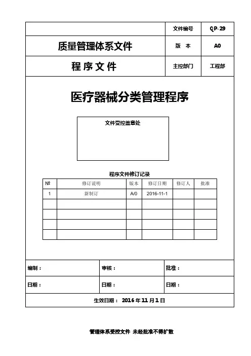 ISO13485：2016医疗器械分类管理程序