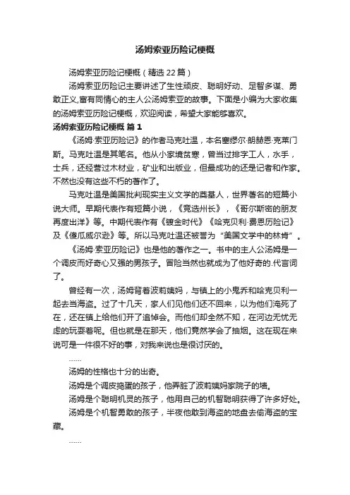 汤姆索亚历险记梗概