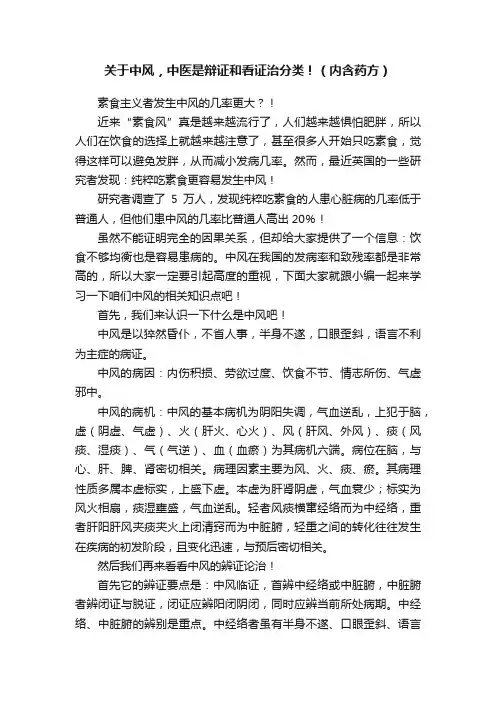 关于中风，中医是辩证和看证治分类！（内含药方）