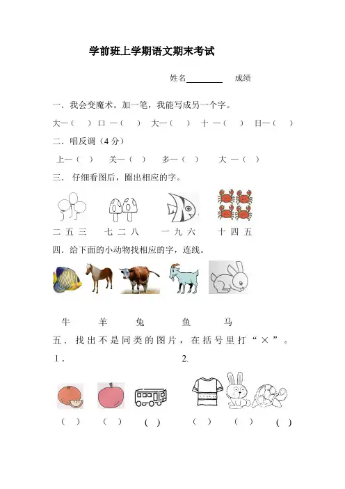 2017学前班上学期语文期末试卷