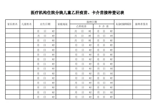 医疗机构住院分娩儿童乙肝疫苗、卡介苗接种登记表