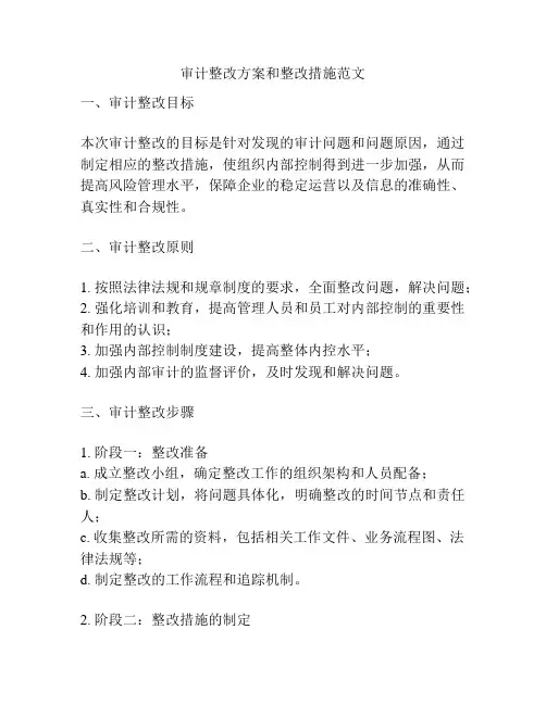 审计整改方案和整改措施范文