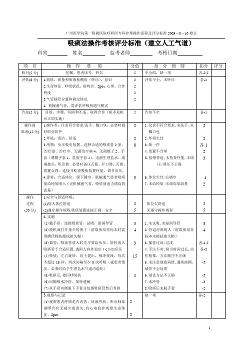 吸痰法操作流程及评分标准(建立人工气道)、