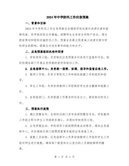 2024年中学防汛工作应急预案