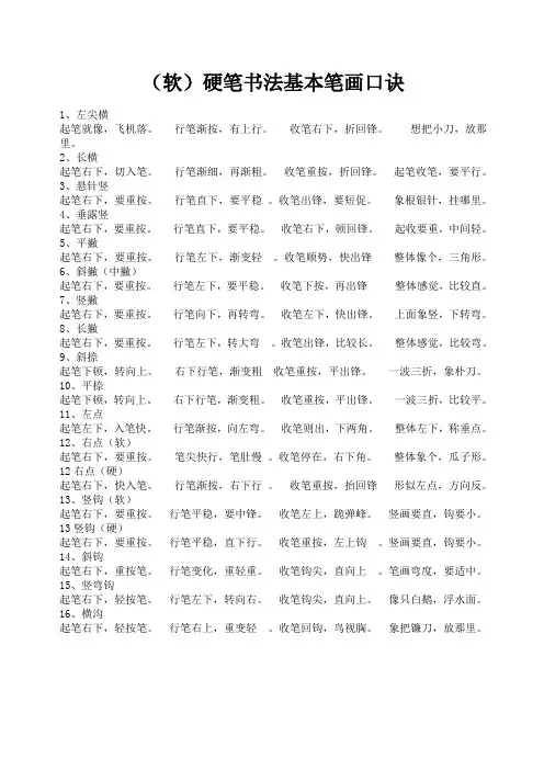 硬笔书法基本笔画口诀