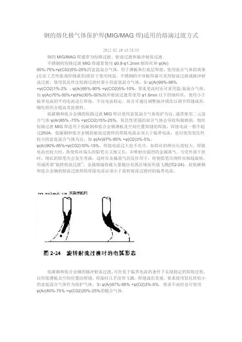 钢的熔化极气体保护焊MIG,MAG焊适用的熔滴过渡方式