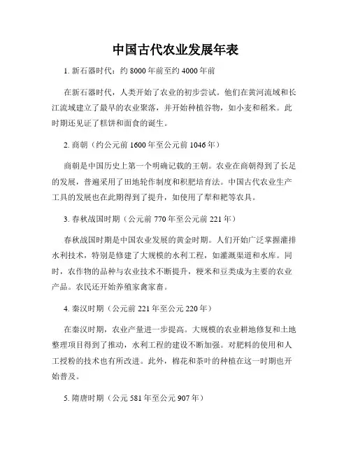 中国古代农业发展年表