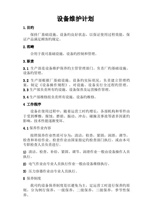 设备维修保养计划表