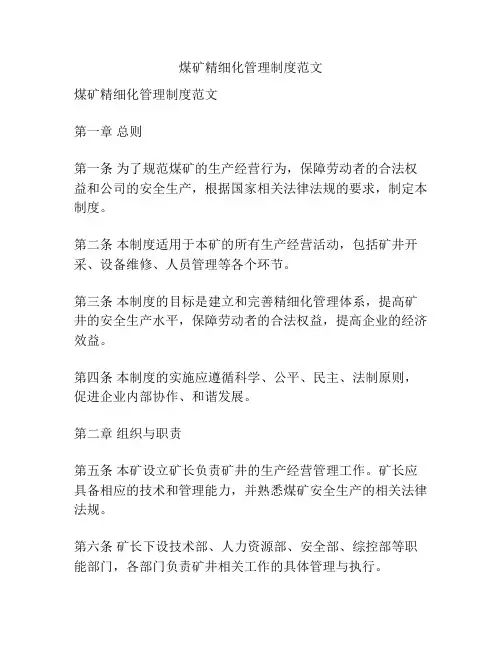 煤矿精细化管理制度范文