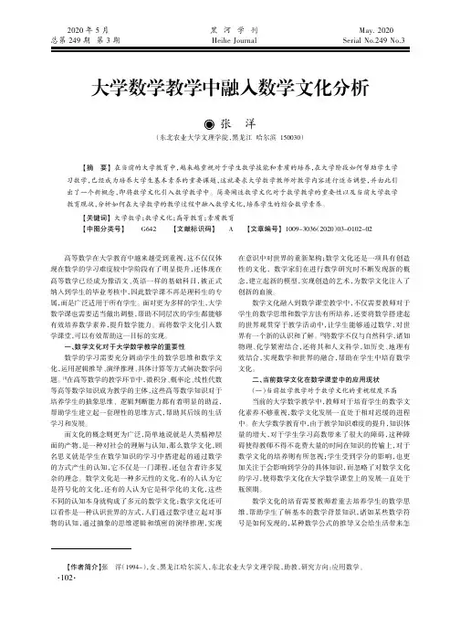 大学数学教学中融入数学文化分析