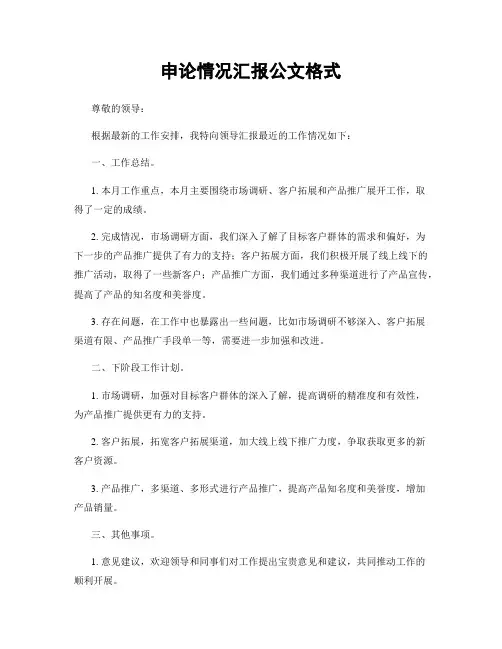 申论情况汇报公文格式