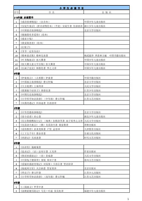 1-6年级小学生必读图书目录