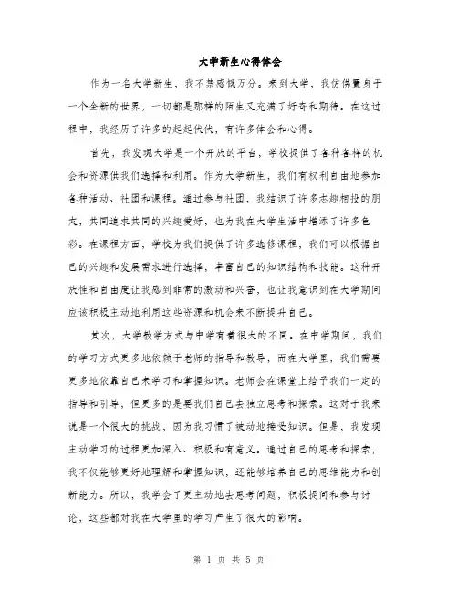 大学新生心得体会（2篇）