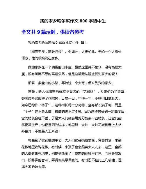 我的家乡哈尔滨作文800字初中生