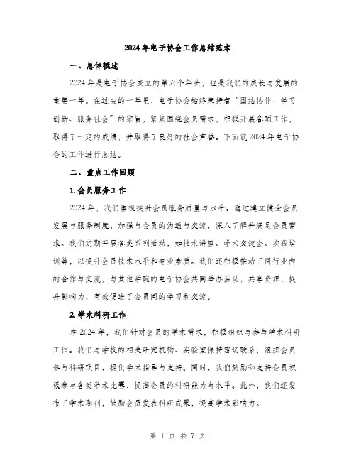 2024年电子协会工作总结范本(二篇)