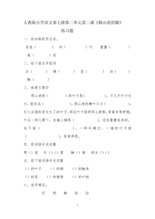 五年级上册6 爬山虎的脚 同步习题附答案(人教版)
