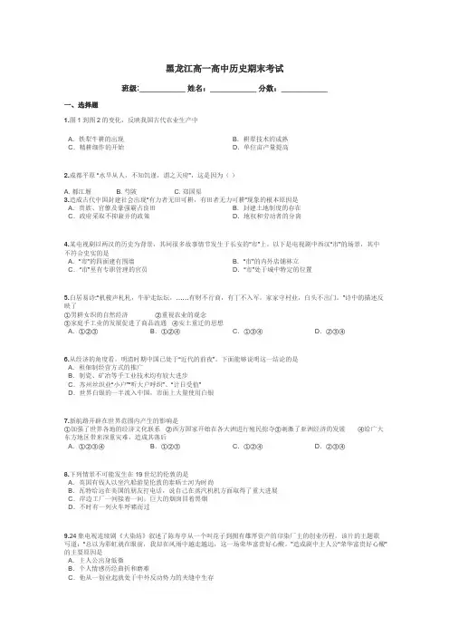 黑龙江高一高中历史期末考试带答案解析
