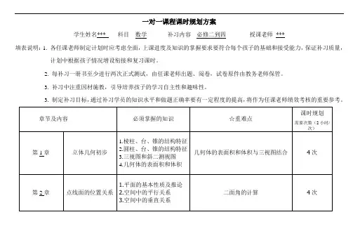 高中数学一对一课程课时规划[新版].doc