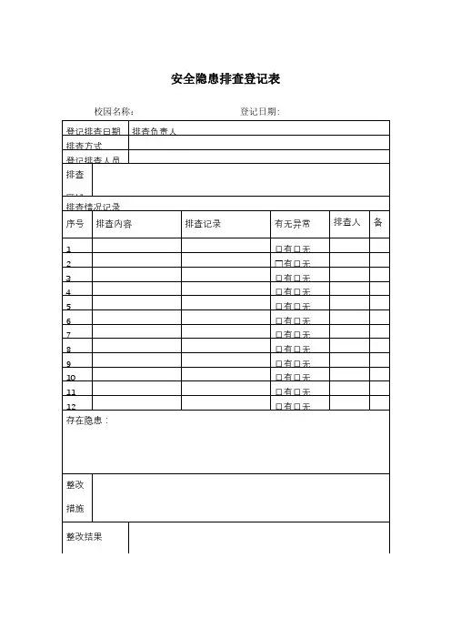 学校校园安全隐患排查登记表