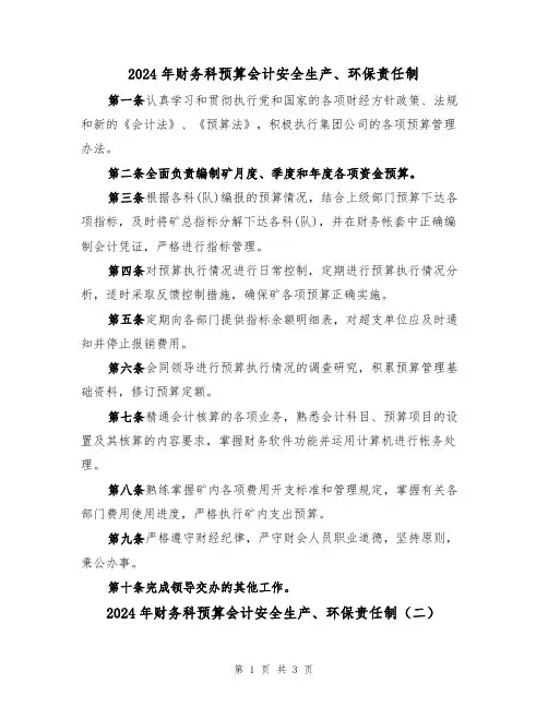 2024年财务科预算会计安全生产、环保责任制（二篇）