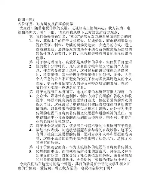 电视相亲 一辩稿定稿