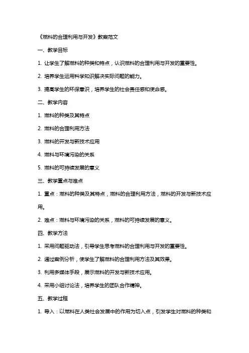 《燃料的合理利用与开发》教案范文