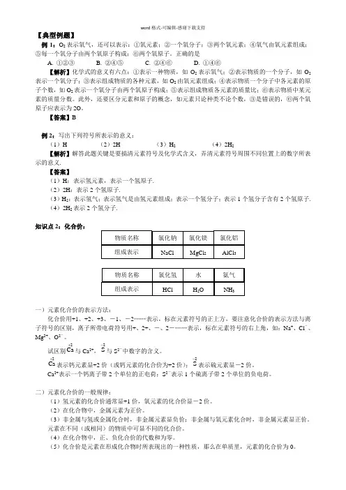 初三化学化合价-化学式典型例题