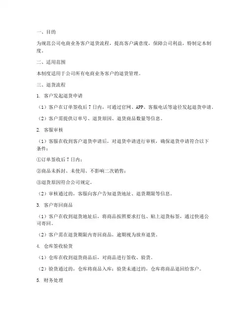 电商客户退货管理制度模板