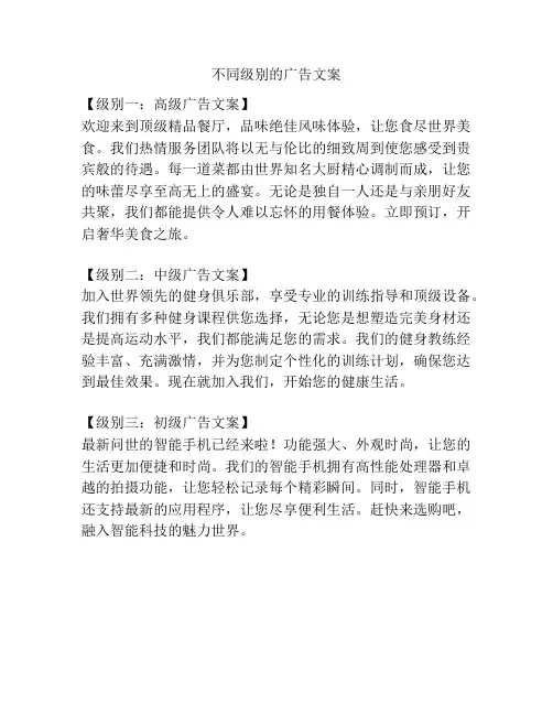 不同级别的广告文案