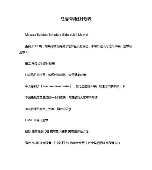 马拉松训练计划表
