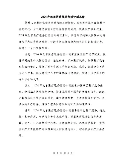 2024年改善医疗服务行动计划总结（三篇）