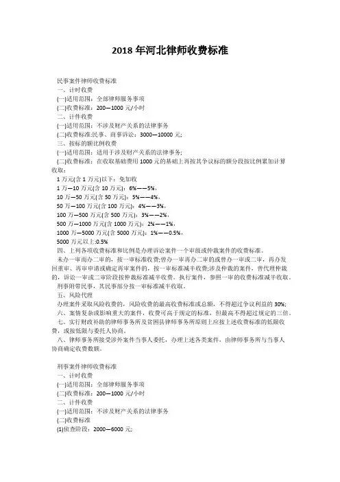 2018年河北律师收费标准