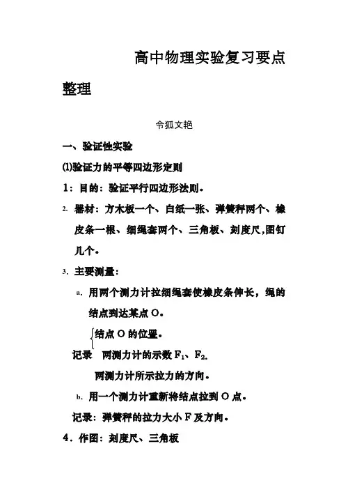 高中物理实验要点整理之令狐文艳创作