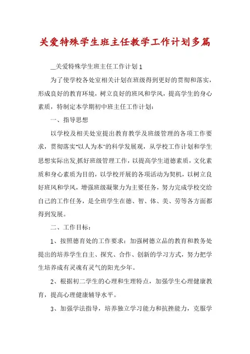 关爱特殊学生班主任教学工作计划多篇