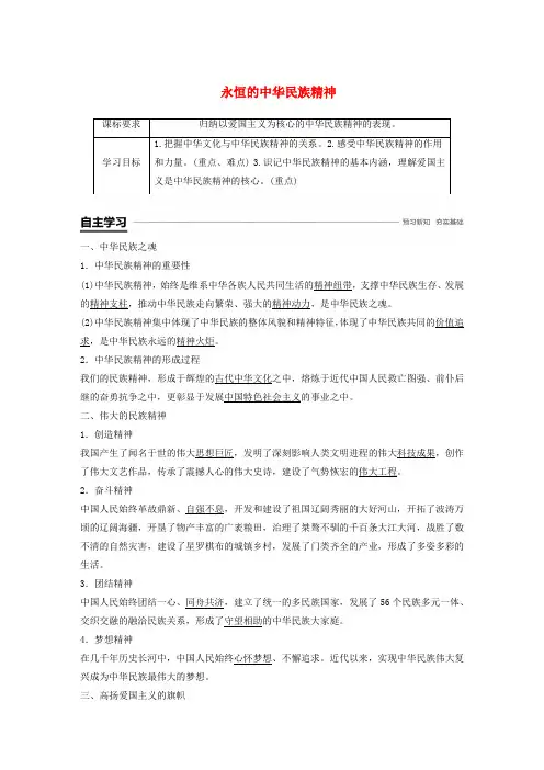 京津鲁琼2020年高中政治复习第6讲我们的民族精神学案1含解析必修
