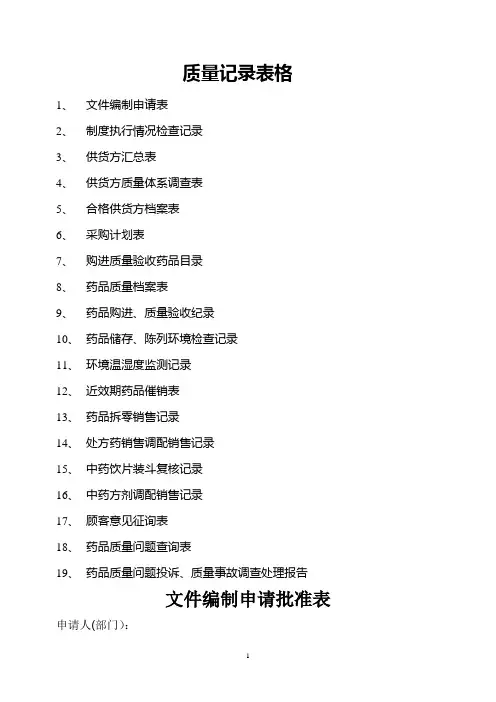 药店质量记录表格