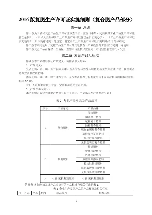 复肥生产许可证实施细则