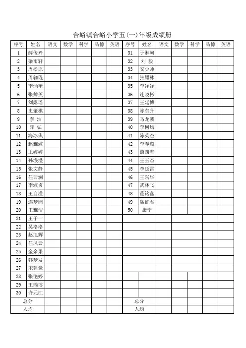 五年级成绩册