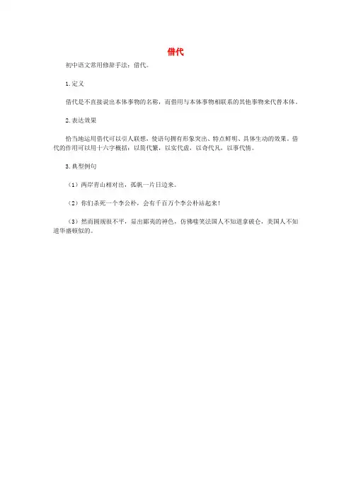 中考语文常用修辞手法讲解借代
