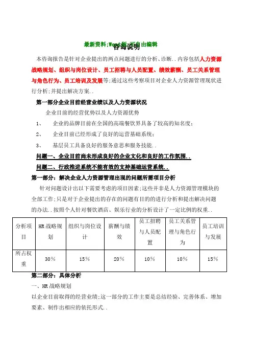 企业人力资源管理现状咨询报告
