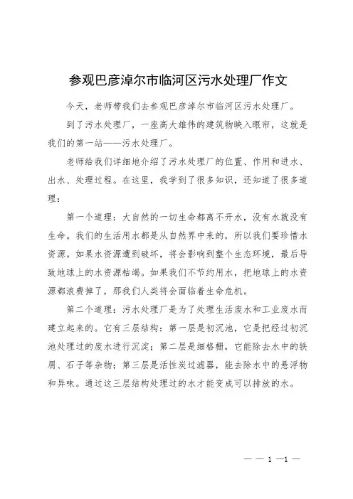 参观巴彦淖尔市临河区污水处理厂作文