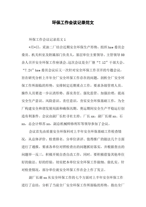 环保工作会议记录范文