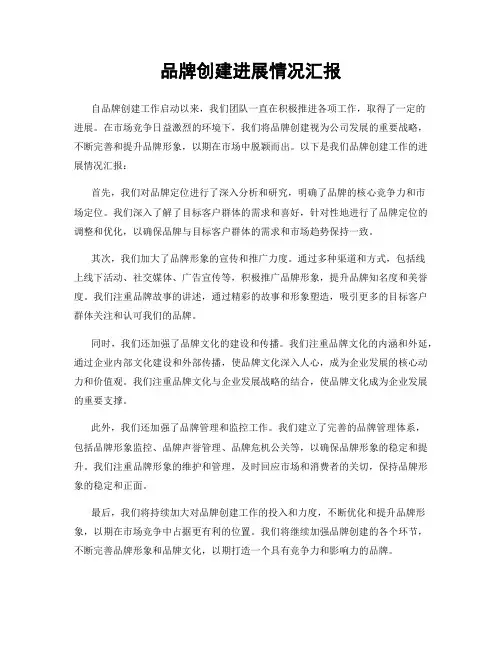 品牌创建进展情况汇报