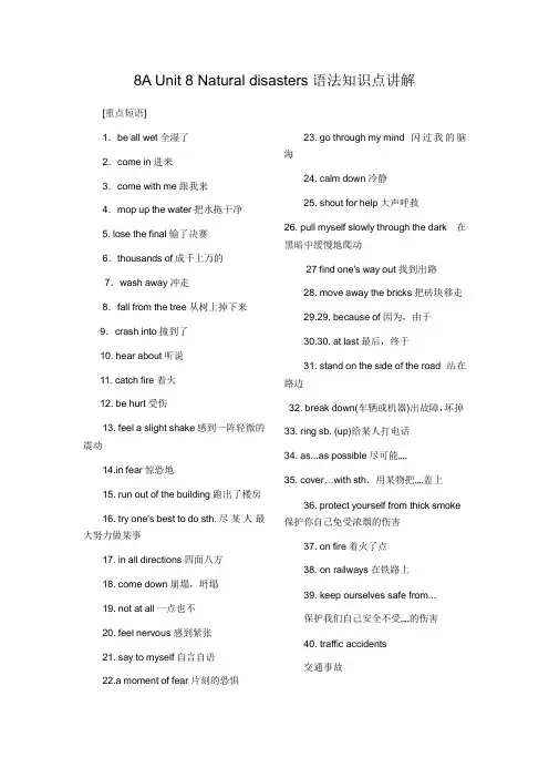 8A Unit Unit8 Natural disasters语法知识点讲解