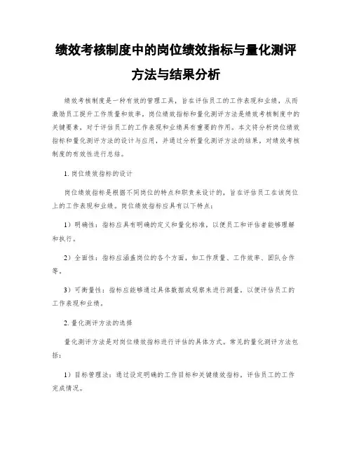 绩效考核制度中的岗位绩效指标与量化测评方法与结果分析