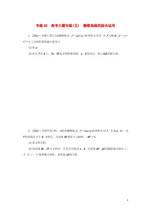 2023年高考数学微专题练习专练55高考大题专练五圆锥曲线的综合运用含解析理