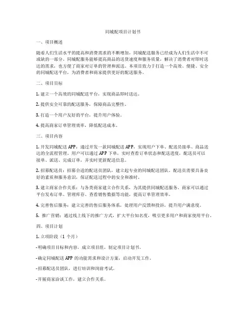 同城配项目计划书