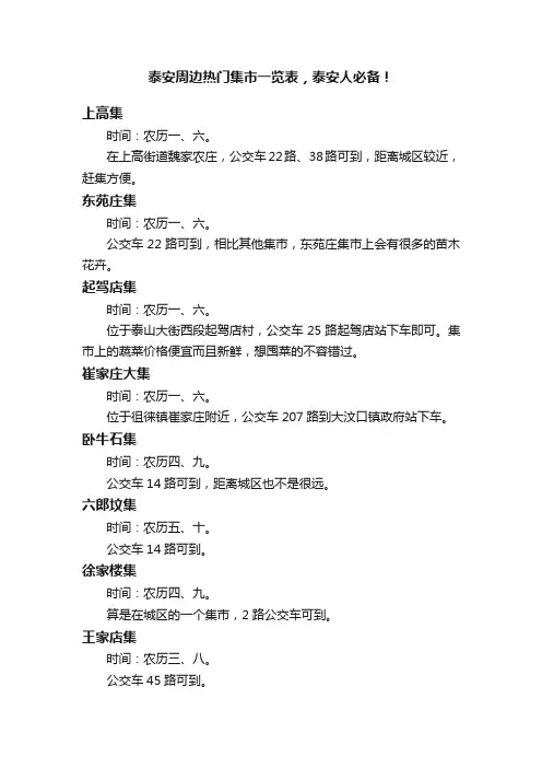 泰安周边热门集市一览表，泰安人必备！